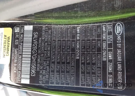 2016 Land Rover Range Rover Evoque Hse z USA, uszkodzony, nr VIN SALVR2BG7GH156963